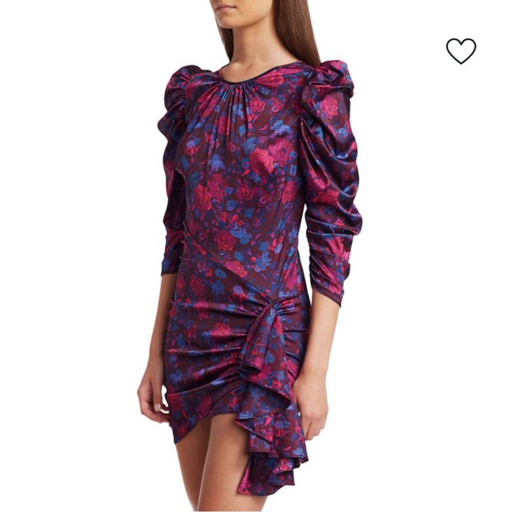 For Love And Lemons Purple Endless Floral Puff Sleeve Bodycon Dress